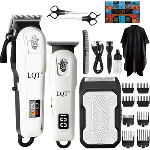 Hair Clippers for Men, Professional Barber Clippers and Trimmer Set, Mens Cordless Clipper, 3 pcs setHair Cutting Kit for Men (White)