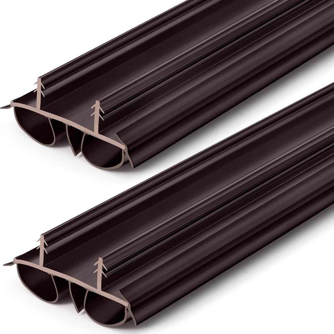 Pushglossy 2 Pcs 36" Double Bubble Kerf Door Sweep 1-3/4" Wide Vinyl Weatherstrip Seal for Exterior Doors, Energy Efficient Draft Stopper, Easy Slide in Installation, Blocks Dust/insects/noise (Brown)