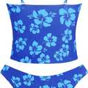 ZAFUL Women's Spaghetti Strap Tankini Swimsuits V Neck Tummy Control Tie Side Thong Bikini Swimsuits 2 Piece Bathing Suits (Blue, S)