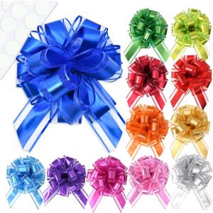 12 PCS Pull Bows for Gift Wrapping, 7 Inch Extra Large Gift Bows Multiple Colors with 20 Self-Adhesive Dots, Reusable Ribbon Bows for Wrapping Boxes, Baskets, Weddings, Birthdays & Flower Decorations