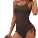 Zando Ribbed One Piece Swimsuit Women Tummy Control Swim Suits for Women Sexy Tie Side High Cut Bathing Suit Swimwear (4-6, Brown)