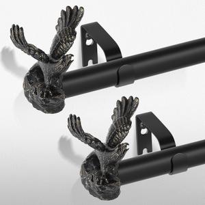 Black Decorative Curtain Rods for Windows:18-45 Inch Adjustable Farmhouse Curtain Rod for Bedroom Living Room,Heavy Duty Rustic Drapery Rods with Eagle Finials Easy Install,Matte Black 2 Pack