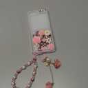 Changjia for Samsung Galaxy Z Flip 6 Glitter Bling Case,Cute Luxury 3D Crystal Rhinestone Diamond Flower Sparkle Stunning Stones Pearl with Wrist Strap Women Girls Case for Galaxy Z Flip 6 5G (Pink)