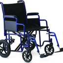 Medline Heavy Duty Transport Chair supports up to 500 lbs., Bariatric Transport Wheelchair, 22" x 18" seat, Blue Frame