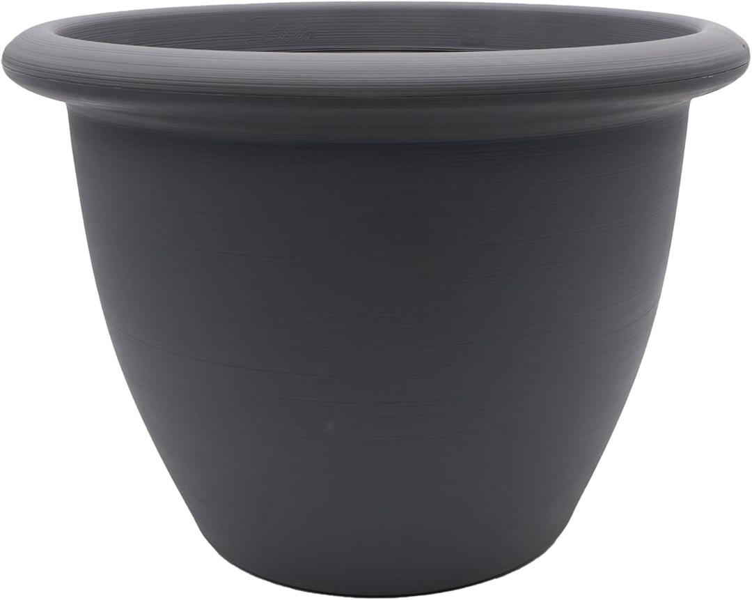 The HC Companies Sevilla Flower Planters - Durable Outdoor & Indoor Planter - Round Lightweight Self Watering Plant Pots for Herbs & More (9" Warm Gray, Pack of 1)