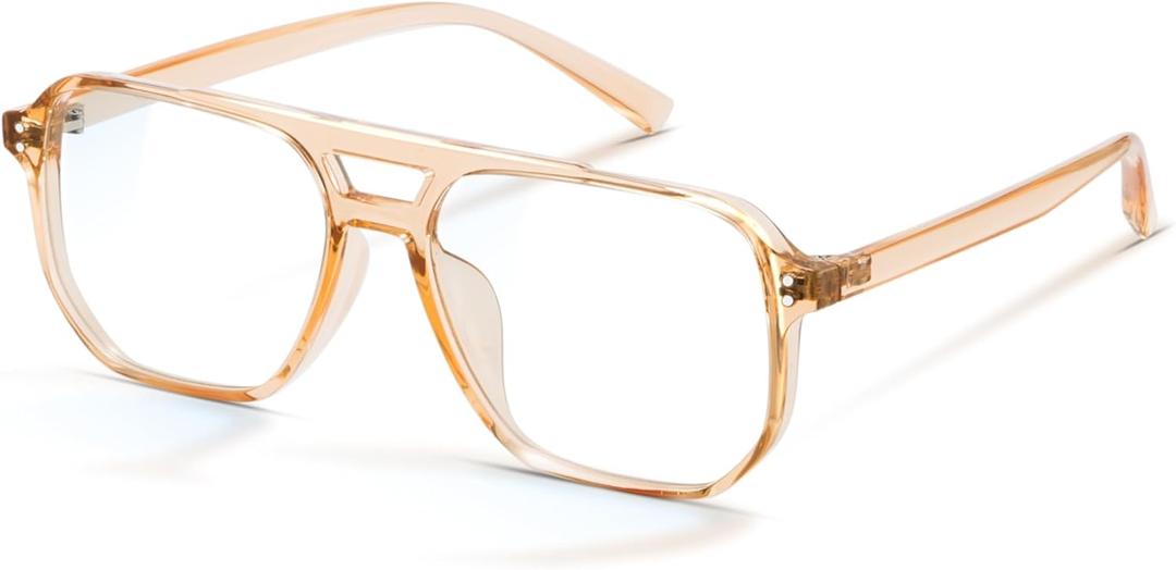 livho Vintage Aviator Blue Light Blocking Glasses, Fashion Oversized Frames with UV Protection Coating, Unisex Design (Transparent Tea Frame)
