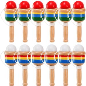 Cididu 12 Pcs Wooden Catch Ball Game, Mini Wood Ball Catching with String Cup, Vintage Catch Toys for Kids, Novelty Fun Party Games for Lawn Camping Beach, Hand Eye Coordination Educational Game