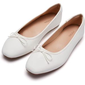 Women's Round Toe Ballet Flats Comfortable Bow Dressy Flats Shoes for Women, 7, A-white