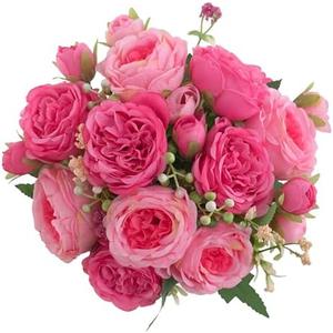 karoro 2 Packs Peonies Artificial Flowers, Small Silk Rose Pink Artificial Peonies Flowers Fake Peonies Faux Peonies Bouquet for Centerpiece Table Wedding Party Home Decor (2, Rose Red & Pink)