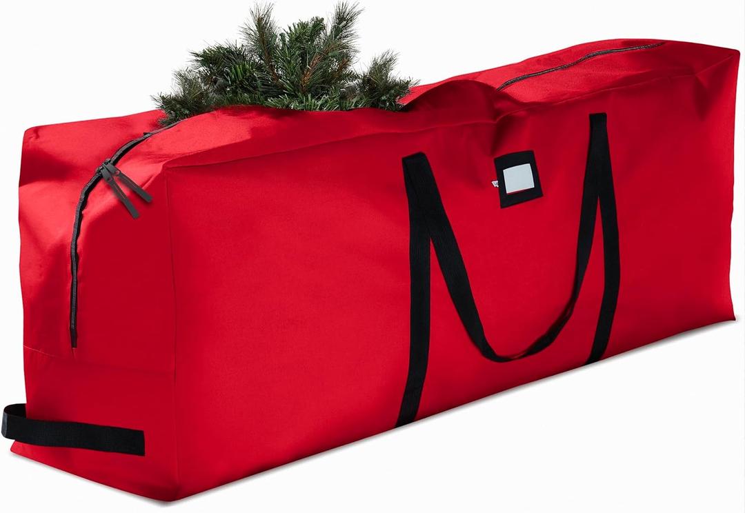 ZOBER 600D Oxford Fabric Large Christmas Tree Storage Bag - Fits 9 Ft Artificial Trees - Tear Proof Waterproof Christmas Tree Bag For Storage Box For Xmas - Strong, Durable Handles - Card Slot - Red