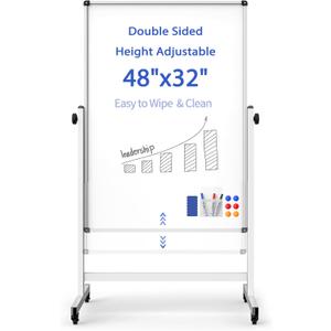 Rolling Whiteboard on Wheels, Double-Sided Magnetic Dry Erase Board with Stand, Mobile White Board for Office, Classroom, Home (32" x 48")