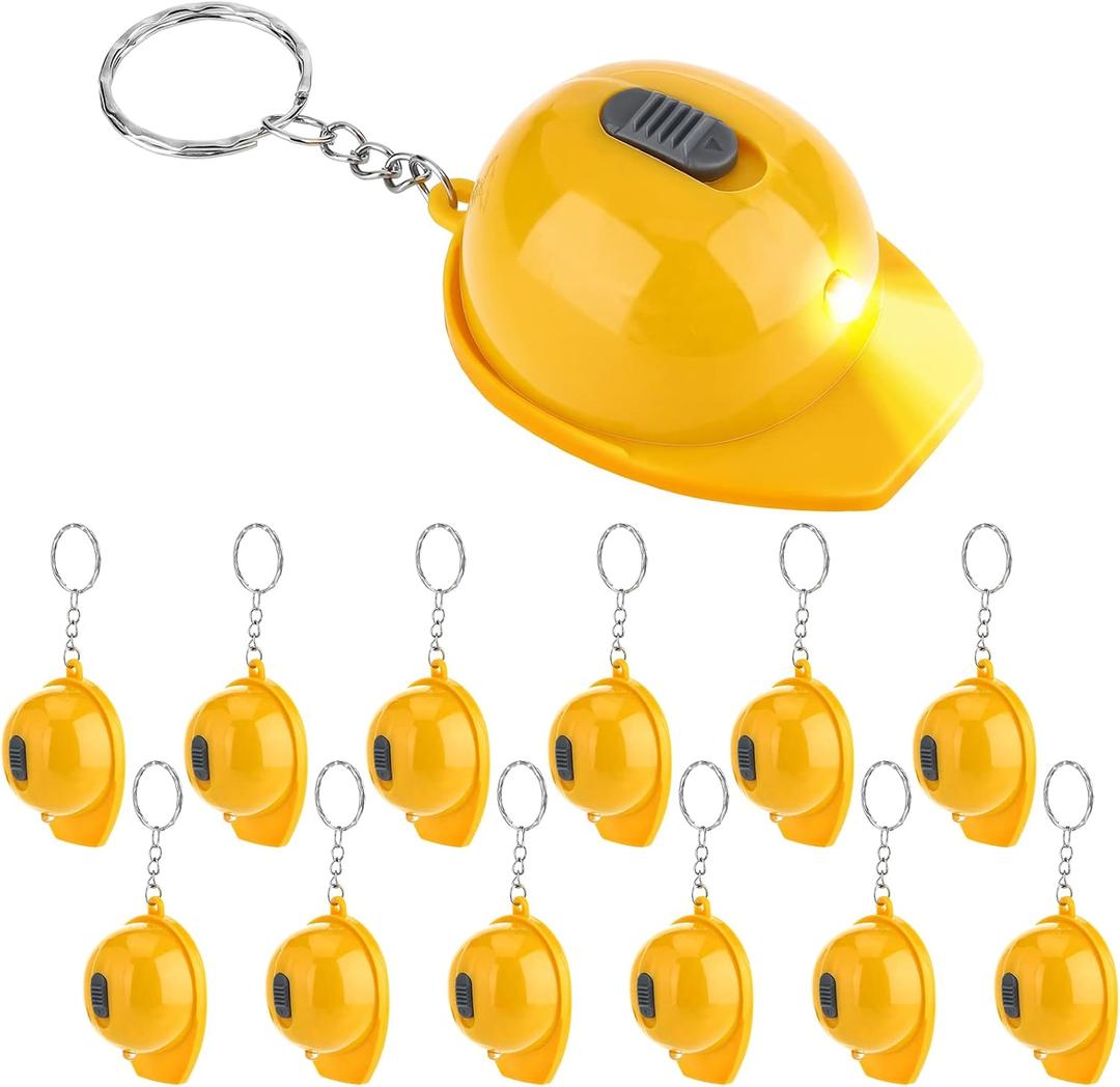 Bonuci 50 Pcs Construction Party Favors Mini Flashlight Keychain Miniature Helmet Flashlight Small Safety Hat Keychain for Man Construction Themed Birthday Party Prizes Supplies Gifts