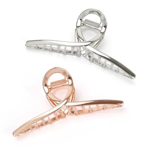 Metal Shark Big Hair Clamps - Large Barrette Hair Accessories with Strong Hold for Women and Girls, 2 Pcs (Rose Gold, Glossy Silver)