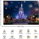 6x4ft Castle Backdrop Blue Castle Back Garden Fireworks Night Scene Background Girls Birthday Party Photobooth Backdrop Supplies Cake Table Decorations KUHB022