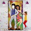 Blulu Disco Party Decoration 70s Dance Backdrop Large Disco Door Banner Photo Prop for Hippie Theme Party Supplies, with Ropes