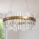 19.7'' Dimmable Modern LED Crystal Chandeliers,Gold Chandelier Light Fixture, 3 Colors Contemporary Pendant Ceiling Light for Dining Room Living Room Kitchen Island Entryway Foyer ,With Remote Control