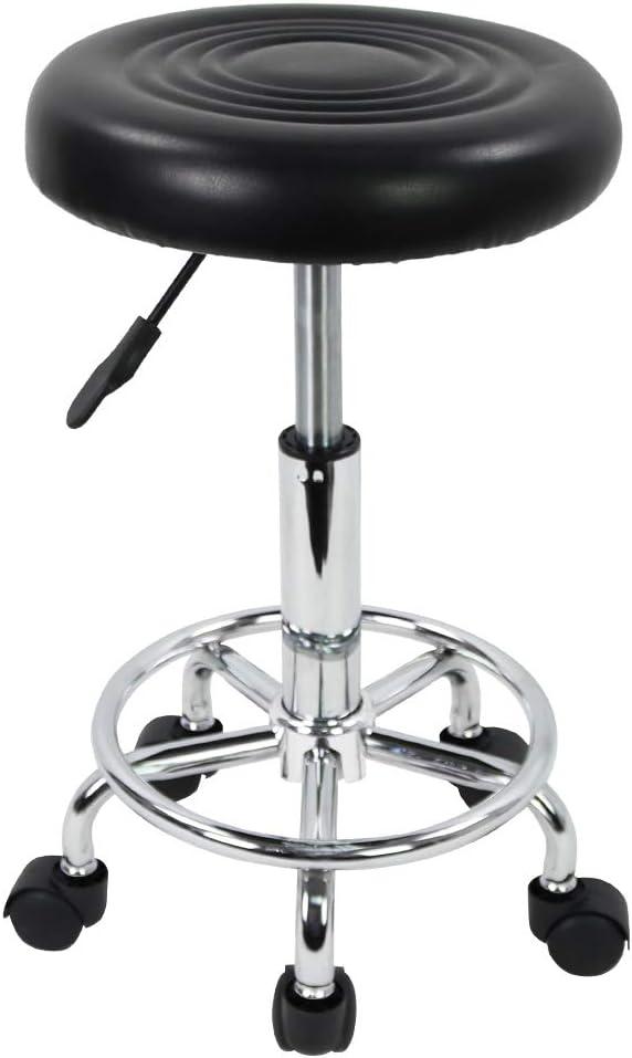 KKTONER PU Leather Modern Round Rolling Stool with Footrest Height Adjustable Spa Drafting Salon Tattoo Work Massage Stools Task Chair Small (Black), 25.2" H x 13.3" W x 12.6" D