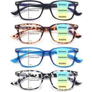 CLASAGA Progressive Multifocus Reading Glasses for Women Men, Blue Light Blocking Multifocal Computer Readers Eyeglasses (4 Mix)