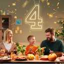 Number 4 Light Up LED Neon Sign Backdrop 16.5" Birthday Party Decor Warm White Number One Light Up Sign USB Powered Big Number Sign Light for Birthday Night Light Party Anniversary Wedding