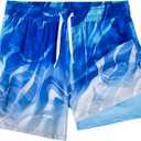 Men's Swim Trunks, 2 in 1 Board Shorts Swimsuit Quick Dry Beach Shorts with Pockets Compression Liner Bathing Suits (Blue, L)