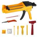 Zyklonix Double Caulking Gun,Dual Epoxy Gun for 400 mL(13.5 fl oz,1:1 Mix Ratio),Manual Dual Component Adhesive Applicator with 9 Pieces Caulk Tools,Yellow