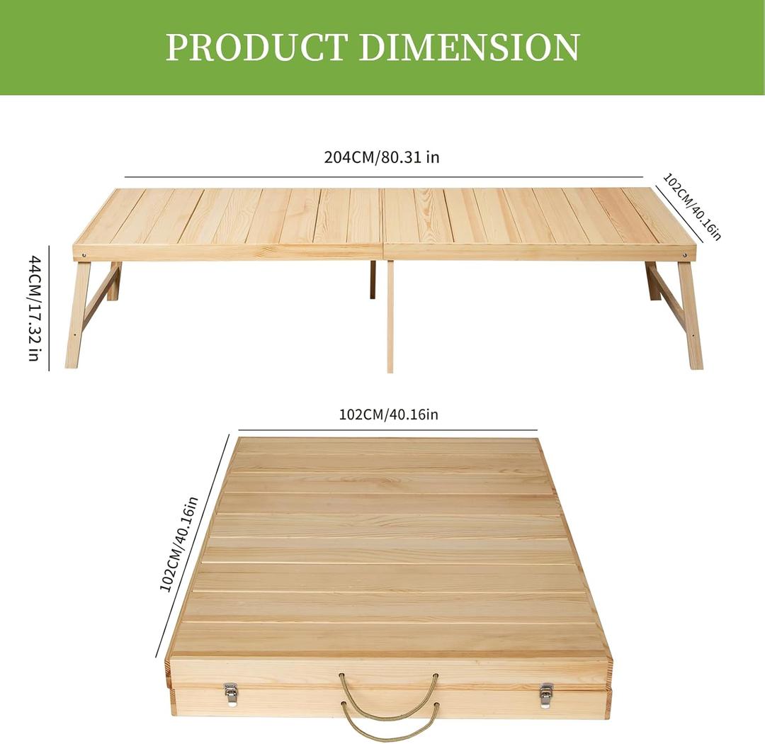 Foldable Boho Wooden Picnic Table, No Assembly Required Portable Outdoor Indoor Low Picnic Table for Floor Seating, Beach, Camping, BBQ, Backyard, 80" x 30", Seats 8-10 People