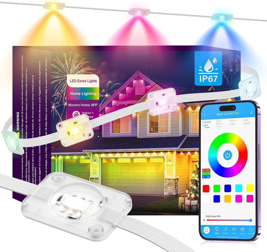 Permanent Outdoor Lights, Smart Outdoor LED String Lights,Christmas Lights RGB Color Changing,Scene Modes, IP67 Waterproof, App Control,Holiday, Party,Christmas Decorations100FT