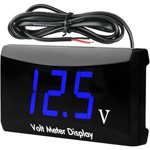 BESTOYARD LED Digital Display Voltmeter 12V Waterproof Gauge for Car and Motorcycle Battery Monitoring Portable Motorbike Volt Meter Blue Screen