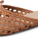 Synchoiss Woven Flat Sandals for Women Slip on Mesh Flats with Bow Knot Decoration Round Toe Espadrilles Slides Summer Mules Trendy (9.5, Brown)