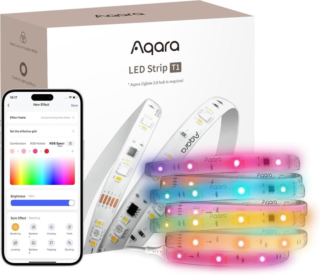 Aqara LED Strip T1,6.5 FT RGBIC Cuttable LED Strip Lights,16 Million Colors/Tunable White/Gradient Effects,Supports Apple Homekit,Alexa,Matter Over Bridge,Requires Zigbee 3.0 Hub