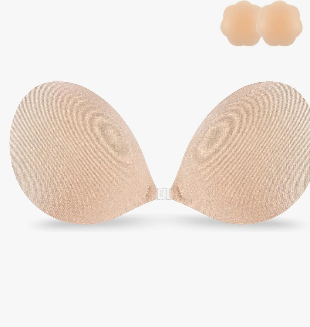 Niidor Adhesive Bra Strapless Sticky Invisible Push up Silicone Bra for Backless Dress with Reusable Nipple Covers Size D