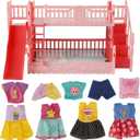 BABESIDE 13 Pcs Baby Doll Crib Set with Baby Doll Clothes for 4-6 Inch Dolls, Babydoll Bunk Bed Furniture with Toy Slide and 6 Sets of Doll Clothes Accessories for Mini Baby Dolls