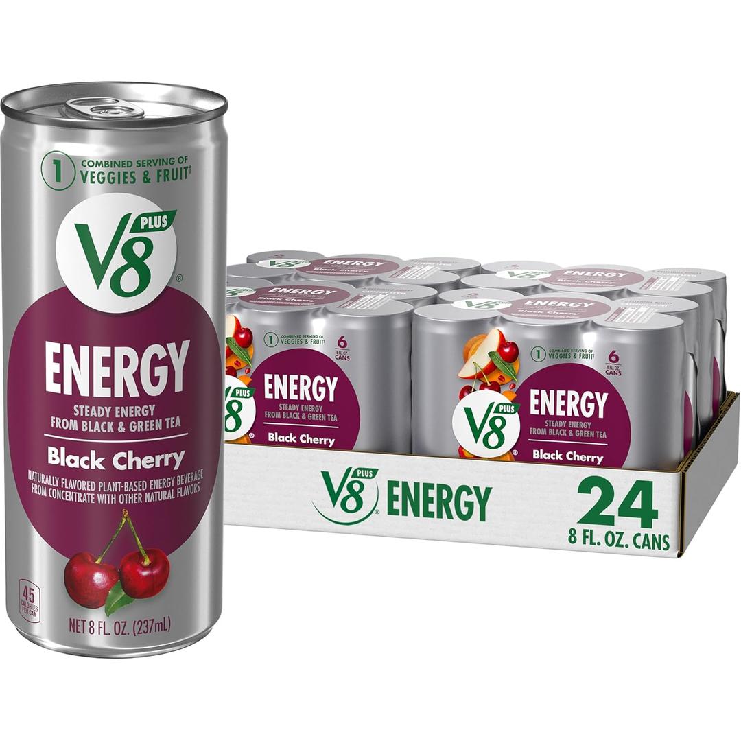 V8 +Energy Black Cherry Juice Energy Drink, 8 fl oz Can (24 Pack) (Pack of 24 (8 Fl Oz))