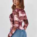 Pink Queen Mesh Top for Women Long Sleeve See Through Shirt Scoop Neck Sheer Blouse (Pink, XL)