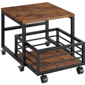 HOOBRO End Table, Mini Fridge Stand with Storage, Mini Fridge Cabinet with Wheels and Adjustable Feet, Sturdy Metal Frame, for Living Room, Bedroom, Office, Rustic Brown and Black BF155TL01, 19.7"L x 19.7"W x 17.3"H