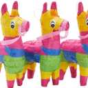 Juvale Mini Pinata Donkey 3 Pack - 4 x 7.5 x 2 in - Multi-Color Paper - Mini Pinatas Mexican Party Favors & Decorations