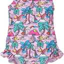 Flap Happy Girls' UPF 50+ Delaney Hip Ruffle Swimsuit, Island Doodles