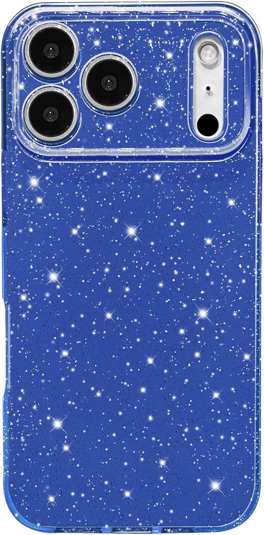 Hython Case for iPhone 17 Pro Max Case Glitter Cute Sparkly Shiny Bling Sparkle Phone Cases 6.9", Thin Slim Fit Soft TPU Bumper Shockproof Rubber Protective Cover for Women Girls Girly, Dark Blue