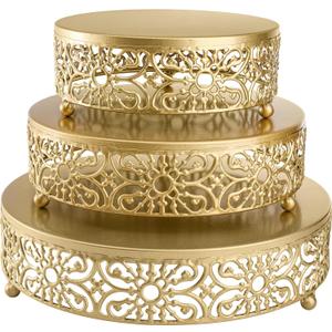Hedume 3 Pack Cake Stand, Round Metal Cake Stands, 8" 10" 12" Dessert Display Cupcake Stands, Wedding Brithday Party Celebration Dessert Cake Display Plates-Gold