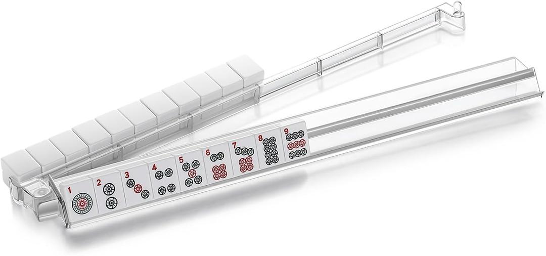 4PCS Mahjong Racks with Pushers,Clear Acrylic American Majiang Tile Racks,Imports Modern Mahjong Racks with Built-in Pushers (White)