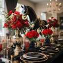 Knitgrip 48 Pcs Ky Derby Horse Party Centerpieces 24 Red Artificial Roses Flowers Bouquet 24 Pcs Derby Horseshoe Sticks Toppers for Tables Horse Day Party Decoration
