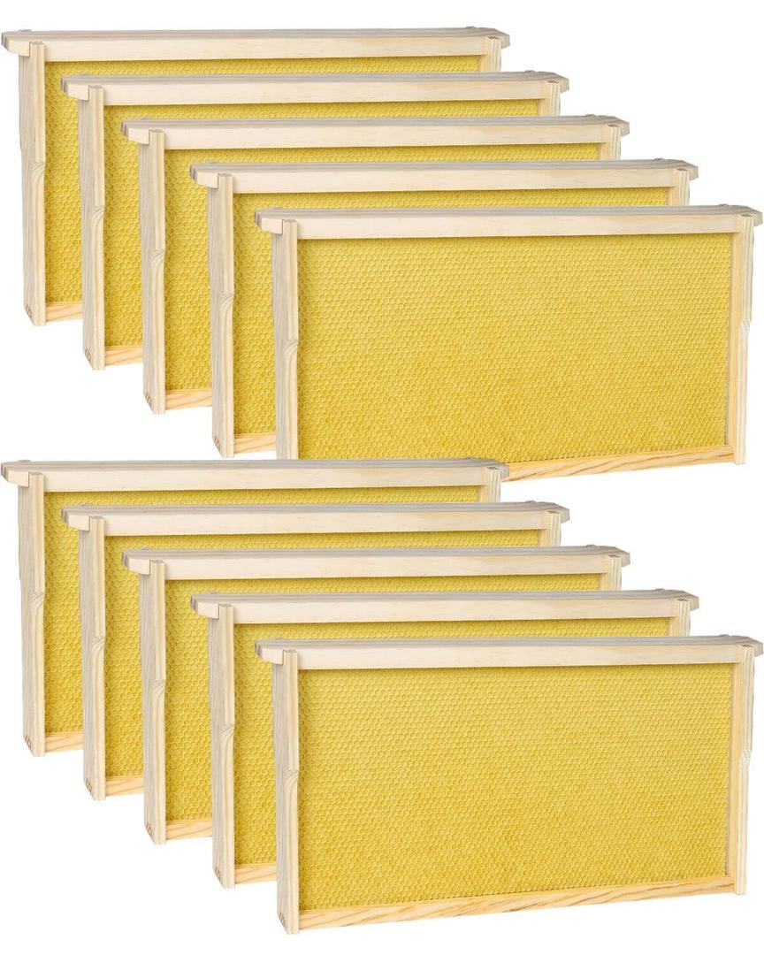 vensovo 10 Pack Bee Frames Deep - Bee Hive Frames and Wax Foundations Yellow Beehive Frams