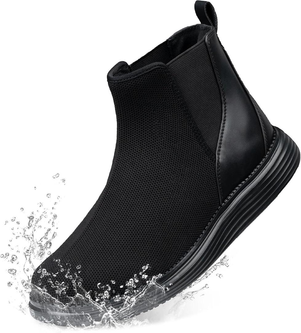 Women's Wide Toe Waterproof Chelsea Orthopedic Boots Ankle Slip on Booties Low Heel Comfortable Flat Lightweight Walking Boots