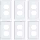 6-Pack Duplex Outlet Cover Plate, Decorative Pure White Switch Plates and Outlet Covers, Natural Bamboo Fiber Wall Plates for Electrical Outlets, 1 Gang Receptacle Cover, Corrosion Resistant