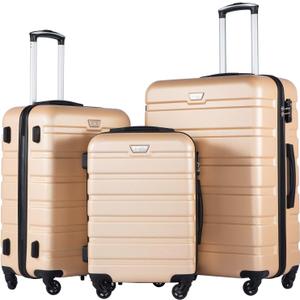 Coolife Luggage 3 Piece Set, Lightweight Durable Hardshell Suitcase set with 360 Spinner Wheels, TSA-approved Lock, Checked Family Travel Luggage sets, 20/24/28 Inch, Champagne New