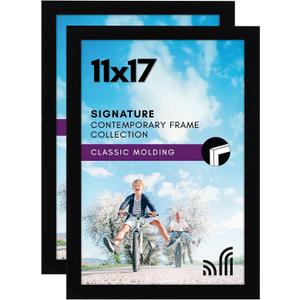 Americanflat 11x17 Picture Frame with Shatter-Resistant Glass - Set of 2 - Signature Collection - Gallery-Style Frames Made of Engineered Wood - Picture Frames for Wall Display - Black