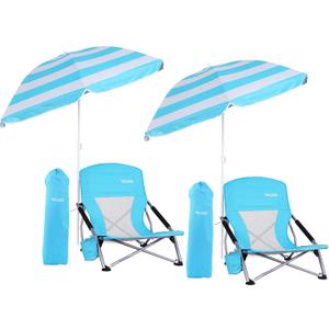 Beach Chair, Folding Chairs, Portable, Beach Chairs with Umbrella, Chairs with Shade for Adult (2-Pack Blue), 20d X 21w X 23h in
