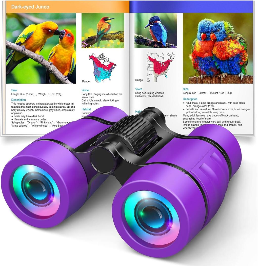 Girls Toys Age 3-7: LET'S GO! Compact Bird Watching Binoculars for Kids Ages 3 4 5 6 7 Year Old Girl Boy Gifts Idea Outside Travel Educational Toy for Kid Preschool Toddler Stocking Stuffers (Purple)