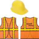 BLUE PANDA 6 Set Construction Worker Costume Kit - Kids Vest, Hard Hat, and Dress-Up Outfit for Birthday Party or Halloween