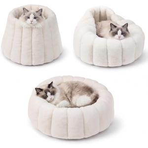 PAWSPIK 3-in-1 Convertible Plush Cave & Donut Bolster Dog & Cat Bed